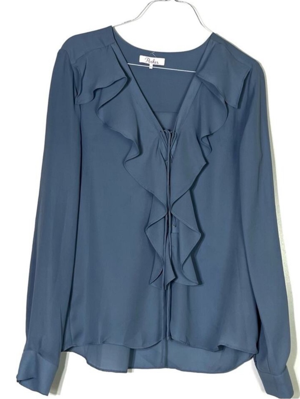 Parker Dusty Blue Ruffle Tie-Front Blouse